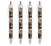 maccbn 4 penne a sfera retrattili da 0,5 mm, inchiostro nero liscio, a forma di gufo e fiore, con impugnatura ergonomica e confortevole, ad asciugatura rapida e senza sbavature, ricaricabili, per
