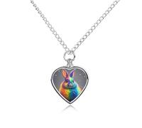 maccbn Collana con ciondolo commemorativo a forma di coniglio arcobaleno, impermeabile, con kit di riempimento, catena regolabile da 70,1 cm, gioiello per la cremazione, regalo per cani e gatti