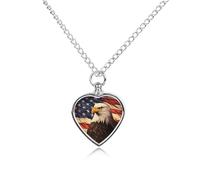 maccbn Collana con ciondolo commemorativo a forma di cuore con bandiera e aquila, impermeabile, con kit di riempimento, catena regolabile da 70,1 cm, gioiello per la cremazione, regalo per cani e