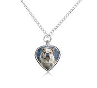 maccbn Collana con ciondolo commemorativo a forma di cuore con bulldog inglesi per ceneri, impermeabile, con kit di riempimento, catena regolabile da 70,1 cm, gioiello per la cremazione per cani e