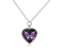 maccbn Collana con ciondolo commemorativo a forma di cuore impermeabile con farfalla e fiore viola, con kit di riempimento, catena regolabile da 70,1 cm, gioiello per la cremazione, regalo per cani e