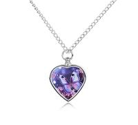 maccbn Collana con ciondolo commemorativo a forma di cuore impermeabile con farfalla viola, con kit di riempimento, catena regolabile da 70,1 cm, gioiello per la cremazione, regalo per cani e gatti