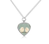 maccbn Collana con due uccellini bianchi per ceneri impermeabile con ciondolo commemorativo a forma di cuore con kit di riempimento, catena regolabile da 70,1 cm, gioiello per la cremazione per cane
