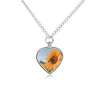 maccbn Collana con urna a forma di ape su girasole, impermeabile, con ciondolo commemorativo a forma di cuore, con kit di riempimento, catena regolabile da 70,1 cm, gioiello per la cremazione, regalo