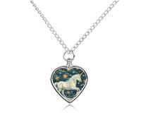 maccbn Collana con urna bianca a forma di cavallo magico per ceneri impermeabile con ciondolo commemorativo a forma di cuore con kit di riempimento, catena regolabile da 70,1 cm, gioiello per la