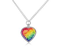 maccbn Collana con urna colorata arcobaleno per ceneri, impermeabile, ciondolo commemorativo a forma di cuore, con kit di riempimento, catena regolabile da 70,1 cm, gioielli per cani e gatti, regalo