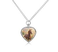 maccbn Collana con urna floreale a forma di cavallo per ceneri impermeabile con ciondolo commemorativo a forma di cuore con kit di riempimento, catena regolabile da 70,1 cm, gioiello per la cremazione