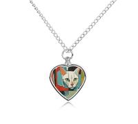 maccbn Collana con urna geometrica a forma di gatto per ceneri impermeabile con ciondolo commemorativo a forma di cuore con kit di riempimento, catena regolabile da 70,1 cm, gioiello per la cremazione
