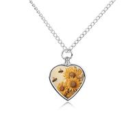 maccbn Collana con urna per ceneri con api e girasoli, impermeabile, ciondolo commemorativo a forma di cuore, con kit di riempimento, catena regolabile da 70,1 cm, gioiello per cani e gatti, regalo di