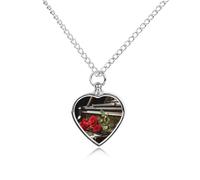 maccbn Collana con urna per ceneri, con rosa rossa su pianoforte, impermeabile, ciondolo commemorativo a forma di cuore, con kit di riempimento, catena regolabile da 70,1 cm, gioiello per la