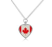 maccbn Collana retrò con bandiera canadese per ceneri, impermeabile, ciondolo commemorativo a forma di cuore, con kit di riempimento, catena regolabile da 70,1 cm, gioiello per la cremazione per cani