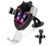 maccbn Supporto universale per telefono 3 in 1 per auto, con ventosa regolabile, farfalla danzante, supporto per telefono cellulare con clip in metallo per bocchetta di ventilazione, parabrezza