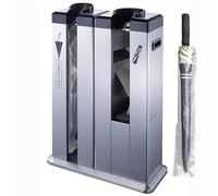 Macchina avvolgitrice automatica per ombrelli bagnati con supporto dispenser, design portatile con 1000 sacchetti per ombrelli corti e lunghi (argento a doppia testa)