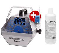 Macchina Bolle di Sapone Showlite BM-60 60W con Telecomando Wireless e 1L Liquido Eurolite (Serbatoio 0,6l, 2-3 Ore di Funzionamento a Serbatoio Pieno, Effetto Party, Disco Bubbles) argento