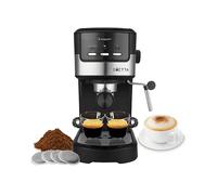 beper P101CAF100 Macchina caffè espresso Duetta, 1100W, Adatto a cialde e caffè in polvere, Macchinetta caffè con braccio a doppia uscita, 15bar, Piano scalda tazze, misurino e pressino inclusi, Nero
