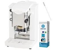 Macchina Caffè Faber Slot Inox a Cialde in Carta Ese 44 mm + Kit Manutenzione Decalcificante + 15 Cialde Caffè Emozioni Quotidiane in Omaggio (Bianco)