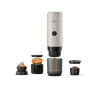 Prixton Macchina da Caffè Espresso Portatile Roma, Compatibile con Caffè Macinato e Capsule, 19 Bar di Pressione, Potenza 80 W, Serbatoio 80 ml, Spegnimento Automatico, Adattatori Inclusi (Crema)
