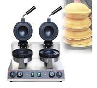 Macchina commerciale dell'hamburger in acciaio inox a doppia testa, doppio waffle rotondo con manici isolati, ferro da ghiaccio,pressa elettrica antiaderente Panini (doppia testa)