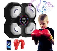Macchina da boxe musicale intelligente, Bluetooth, con guantoni da boxe, luce LED e velocità regolabile, dispositivo elettronico da parete per allenamento per adulti e bambini (nero + guanti)