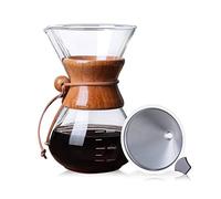 Macchina da caffè con gocciolatore manuale riutilizzabile in acciaio inox, caraffa in vetro e manico in legno