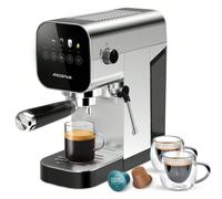 Macchina da Caffè Espresso e Cappuccino, Compatibile con capsule e caffè macinato, 20 Bar, Schermo Touch, 1 o 2 tazze, espresso macchina caffè con vaporizzatore, 0.9L, 1350W, Inox COMPATIBILE CON CAFF
