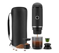 Macchina da caffè portatile riscaldante adatta a capsule e macinato, macchina espresso viaggio for campeggio, ufficio, con borsa(Noir)