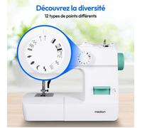 Macchina per cucire MEDION SM70 (70 watt, 12 diversi modelli di punto, luce di cucitura a LED, lunghezza del punto regolabile, pulsante di inversione, tagliafilo, MD11179) turchese