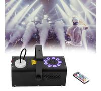 Macchina da fumo 500 W con 9 luci LED colorate, macchina per fumo, con telecomando, macchina per fumo, portatile, perfetta per matrimoni, Halloween e spettacoli, 16 x 12 x 12 cm, colore: nero