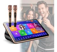 Macchina da karaoke 3 in 1 portatile con touchscreen da 18,5 ", 2 microfoni wireless con riverbero, aggiornamenti di cloud canzoni e visualizzazioni di testi, sistema di karaoke desktop per black 3TB