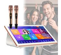 Macchina da karaoke 3 in 1 portatile con touchscreen da 18,5 ", 2 microfoni wireless con riverbero, aggiornamenti di cloud canzoni e visualizzazioni di testi, sistema di karaoke desktop per white 8TB