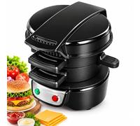 Macchina da sandwich elettrica multistrato,riscaldamento su entrambi i lati | Muffin Burger Maker da 600W con Anello per Cottura Uova, Piastre Antiaderenti per Sandwich, Omelette e Waffle(black)