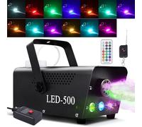 Macchina del fumo, macchina del fumo automatica a spruzzo da 500 W con effetti di luce a LED colorati, telecomandi wireless e cablati con indicatore luminoso di preriscaldamento, perfetta for Hallowee