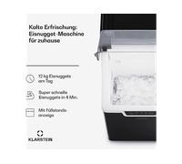 Wallberg Nugget - Ice maker, macchina del ghiaccio, modalità rapida, compressore da 200 watt, 12 kg di ghiaccio al giorno, silenziosa, nera