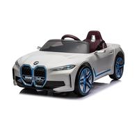 Macchina Elettrica per Bambini BMW I4 12V Auto Elettrica con Licenza Ufficiale Telecomando Parentale Cinture 3 Punti Fari LED Anteriori Posteriori Bluetooth USB FM MP3 Sospensioni Carico 30Kg Bianco