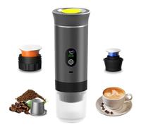 Macchina elettrica portatile con schermo di visualizzazione, porta USB di tipo C, caffettiera da viaggio 3 in 1, compatibile con capsule di grandi e piccole capsule, adatta per il campeggio, il gray