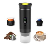 Macchina elettrica portatile con schermo di visualizzazione, porta USB di tipo C, caffettiera da viaggio 3 in 1, compatibile con capsule di grandi e piccole capsule, adatta per il campeggio, il black