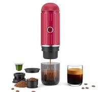 Macchina Espresso Portatile Elettrico Ricaricabile 12V Riscaldamento On-Click Macchina Caffettiera Automatica Compatibile con NS Capsule e Caffè Macinato per Campeggio Viaggi Casa (Rosso)