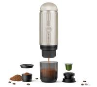 Macchina Espresso Portatile Elettrico Ricaricabile 12V Riscaldamento On-Click Macchina Caffettiera Automatica Compatibile con NS Capsule e Caffè Macinato per Campeggio Viaggi Casa (Argento)