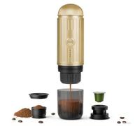 Macchina Espresso Portatile Elettrico Ricaricabile 12V Riscaldamento On-Click Macchina Caffettiera Automatica Compatibile con NS Capsule e Caffè Macinato per Campeggio Viaggi Casa (Oro)