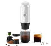Macchina Espresso Portatile Elettrico Ricaricabile 12V Riscaldamento On-Click Macchina Caffettiera Automatica Compatibile con NS Capsule e Caffè Macinato per Campeggio Viaggi Casa (Bianco)