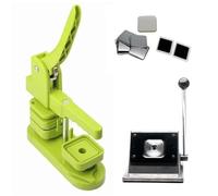 Macchina Fare Badge Set di macchine per magneti da frigorifero quadrati da 50x50 mm, macchina e taglierina e 100 set di materiali di consumo Pin Making Kit(Green Set)