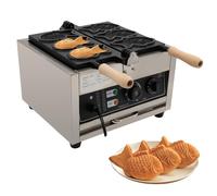 Macchina for waffle commerciale Taiyaki Fish, coni waffle giapponesi elettrici antiaderenti da 1400 W a forma di pesce, for preparare 3 mini waffle a forma di pesce con bocca chiusa