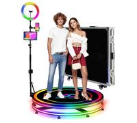 Macchina fotografica 360 per feste con luce ad anello RGB e custodia da volo, logo personalizzato, controllo tramite telecomando o app, cabina video automatica a rallentatore a 360 gradi (80cm)