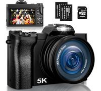 Macchina Fotografica 5K, Fotocamera con Zoom Digitale 16X da 48 MP e Scheda da 32 GB, Fotocamera Compatta WiFi con Messa a Fuoco Automatica e Stabilizzazione a 6 Assi e 2 Batterie per Principianti