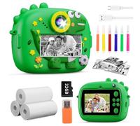 Macchina Fotografica Bambini Dinosauro Istantanea, 2,4 Pollici Digitale Fotocamera Bambini con 32GB Scheda, 48MP/1080P Fotocamera Digitale Bambini Dinosauro, Regali per Ragazzi Ragazze da 3-12 Anni