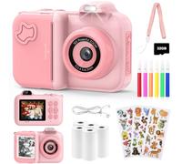 Macchina Fotografica Bambini Istantanea, 2.4" Fotocamera Digitale Selfie con 24MP/1080P HD Videocamera, 32GB Scheda, 5 Rotoli Carta Stampa Fotocamera Bambini per Ragazze Ragazzi da 3-14 Regalo, Rosa