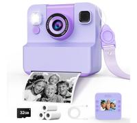 Macchina Fotografica Bambini Istantanea, 2.4" HD Fotocamera Bambini, include Scheda di Memoria da 3 Rolls Paper & 32GB, Regalo Perfetto per Bambine dai 3 ai 12 anni-Viola