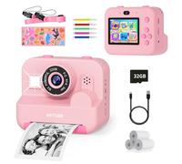 Macchina Fotografica Bambini Istantanea, 2,4 Pollici 1080P Fotocamera Bambini Selfie con Carta da Stampa e 32GB Scheda, Giocattolo Regalo di Natale Bambino e Bambina 3 4 5 6 7 8 Anni (Rosa)