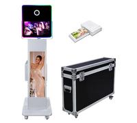 Macchina fotografica con display LCD da 29,6 pollici, con specchio touch screen da 15,6", supporto per selfie, fai da te, con luce RGB, per feste, matrimoni, eventi (Macchina + mini stampante)