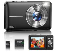 Macchina Fotografica Digitale 1080P Fotocamera 44MP Macchina Fotografica Compatta con Schermo LCD da 2,4", Zoom Digitale 16x, Scheda di Memoria Micro 32G, 1 Batteria per Bambini, Adolescenti - Noir